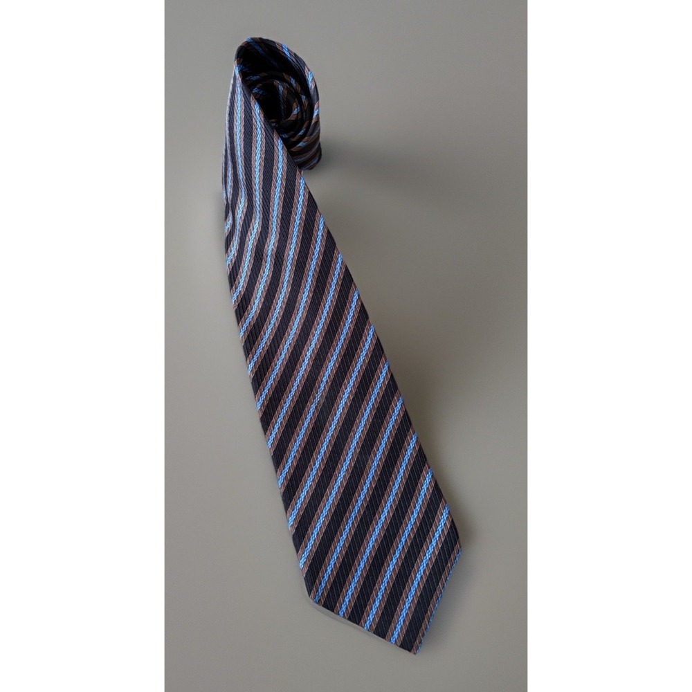 Stefano Ricci Neckwear Tie Black Blue Gold Striped Pattern Italy 100% Silk JBHS